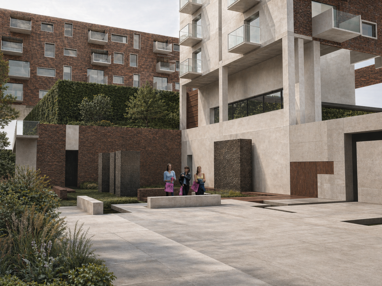 Courtyard between the gallery and the housing — Rückriem stones set in the public landscape