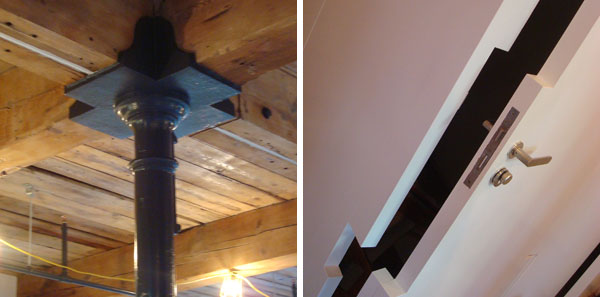 Details — cast iron column capital and bespoke door hardware