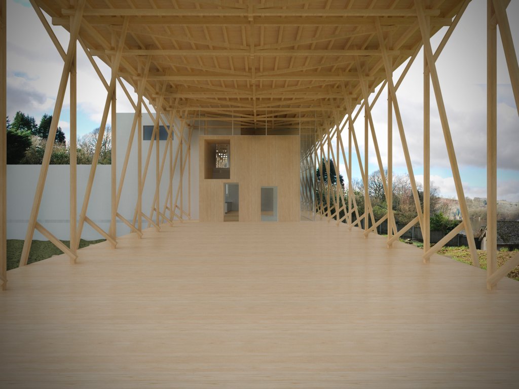 Interior render — timber structure perspective