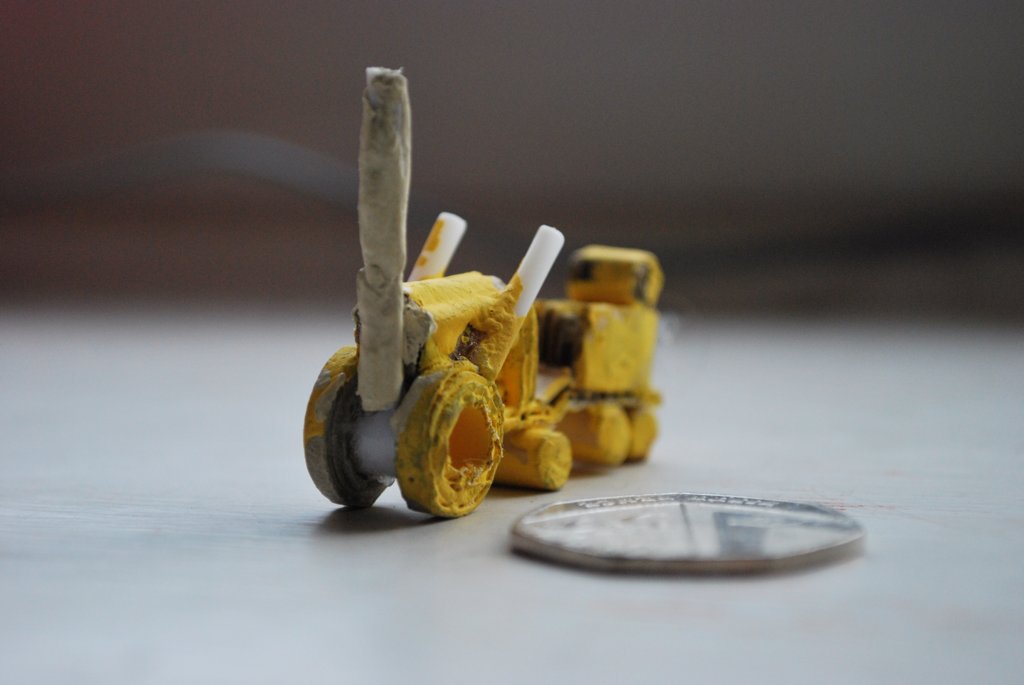Handmade yellow tractor — another angle