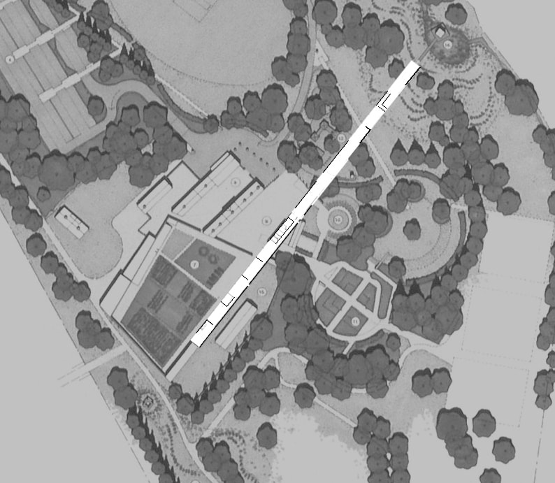 Site plan — the line cutting through the park