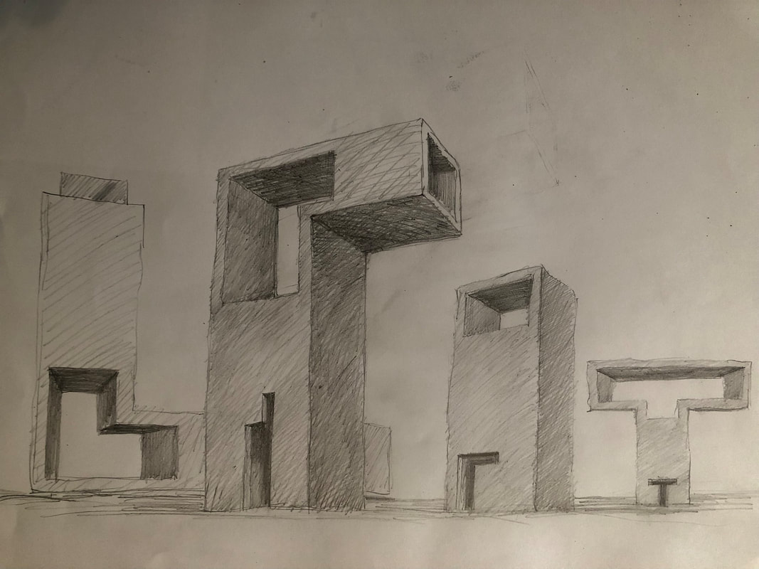 Pencil sketch — interlocking forms