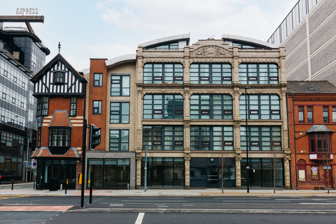 Exterior facade of the Hudson Buildings in Ancoats