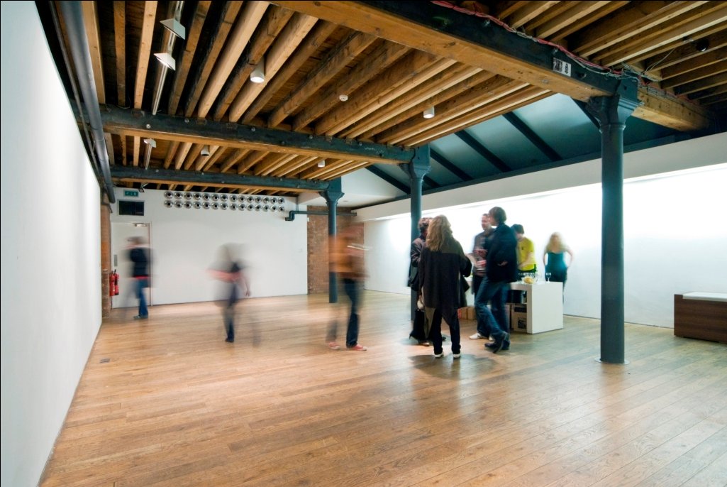 Gallery opening — visitors in the space