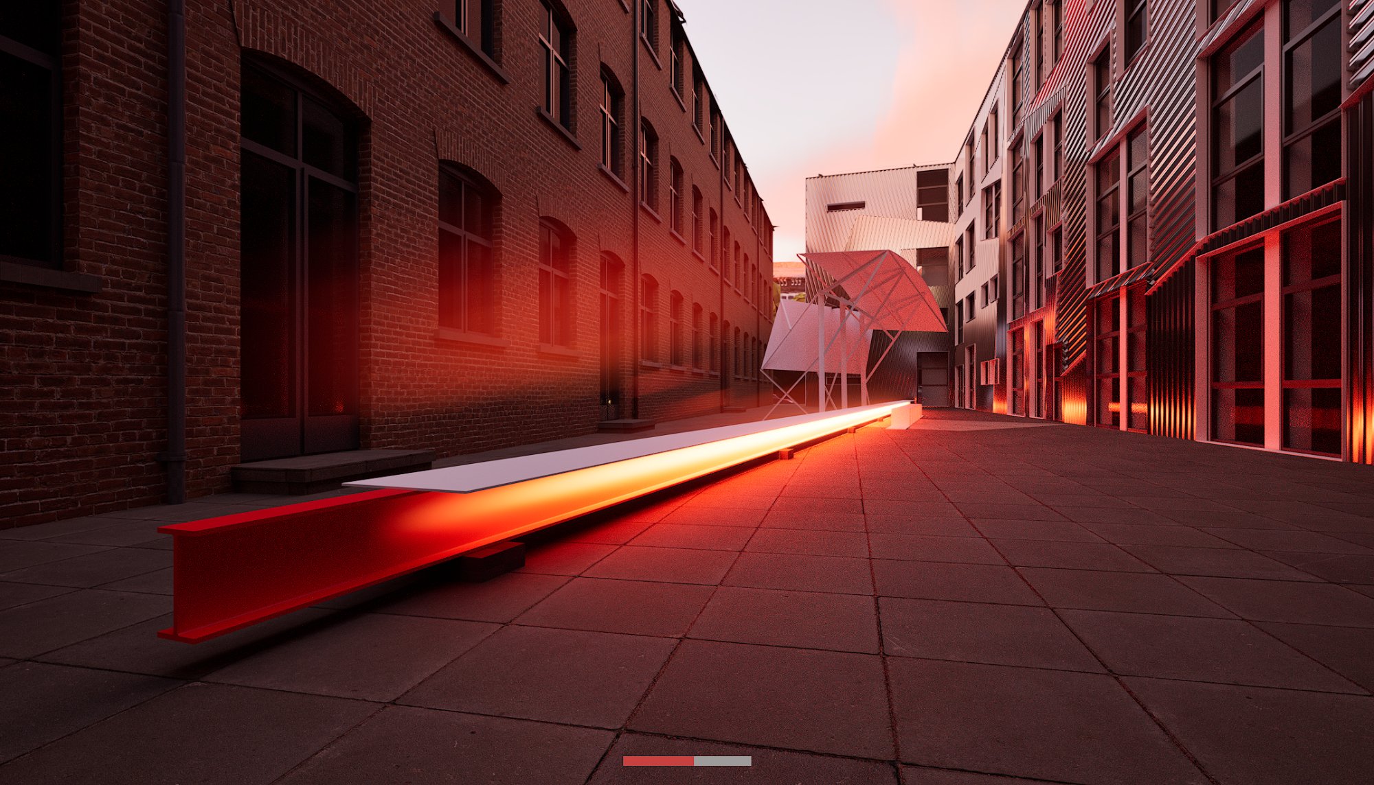 Canopy structure with seating cubes and illuminated bench