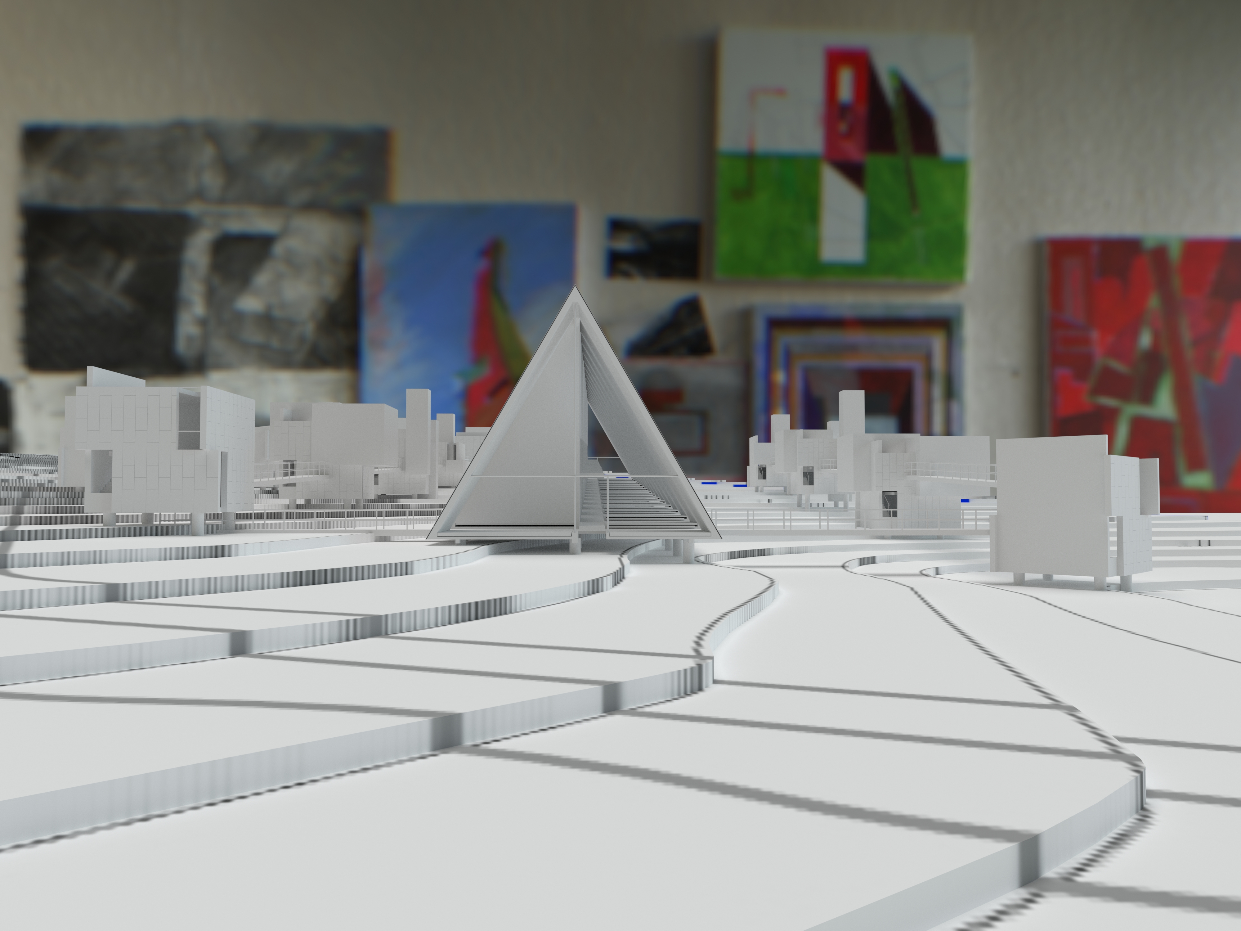 Physical model with surrounding campus massing context