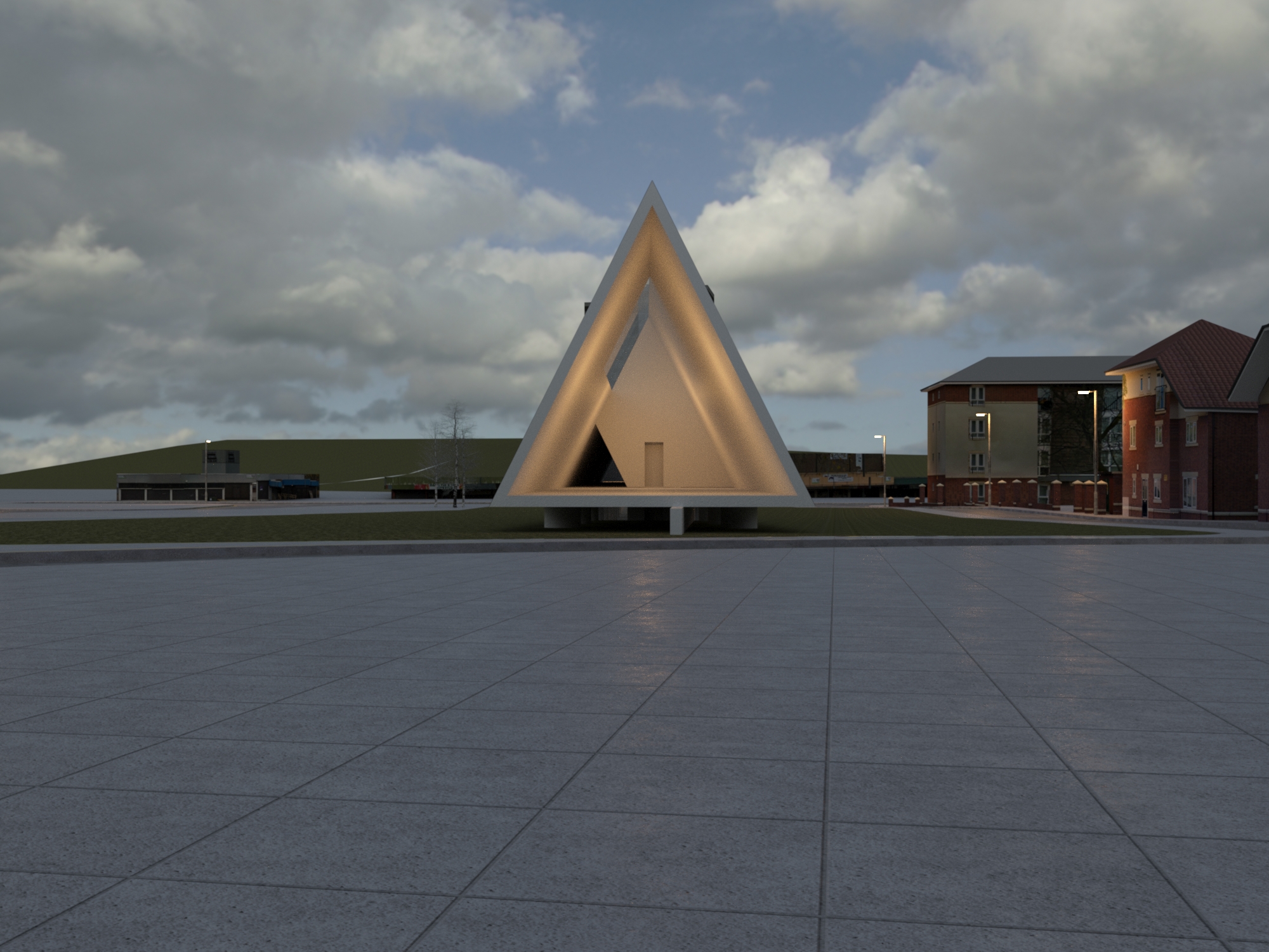 Frontal view of triangular entrance opening