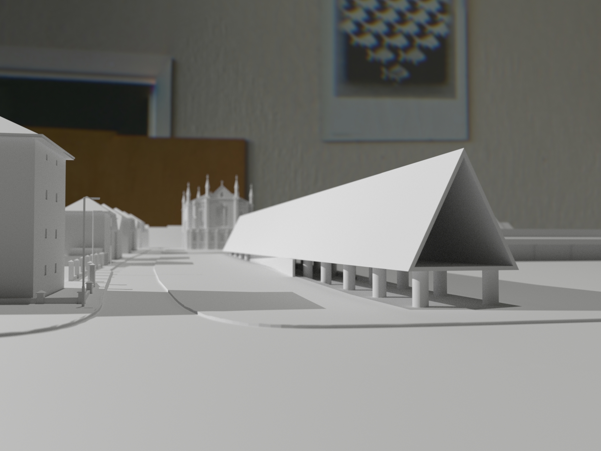 Model perspective of triangular section and street edge