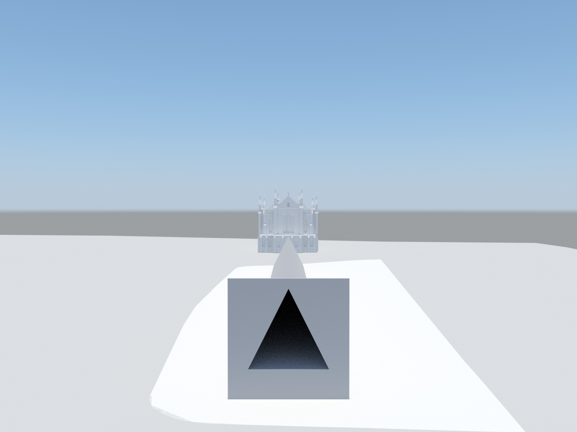 Interior concept with high triangular ceiling and top light