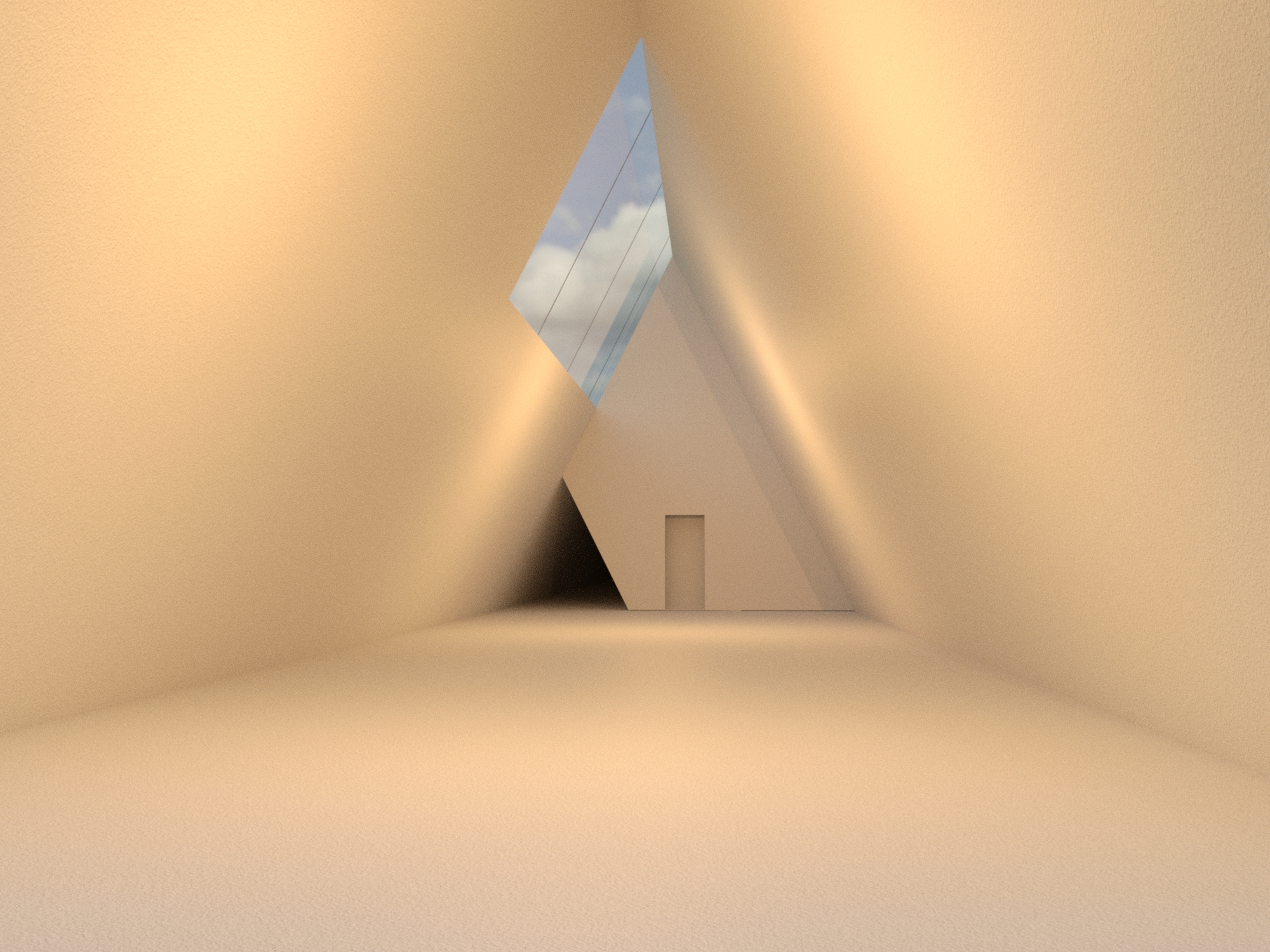 Warm interior concept view with skylight and triangular recess