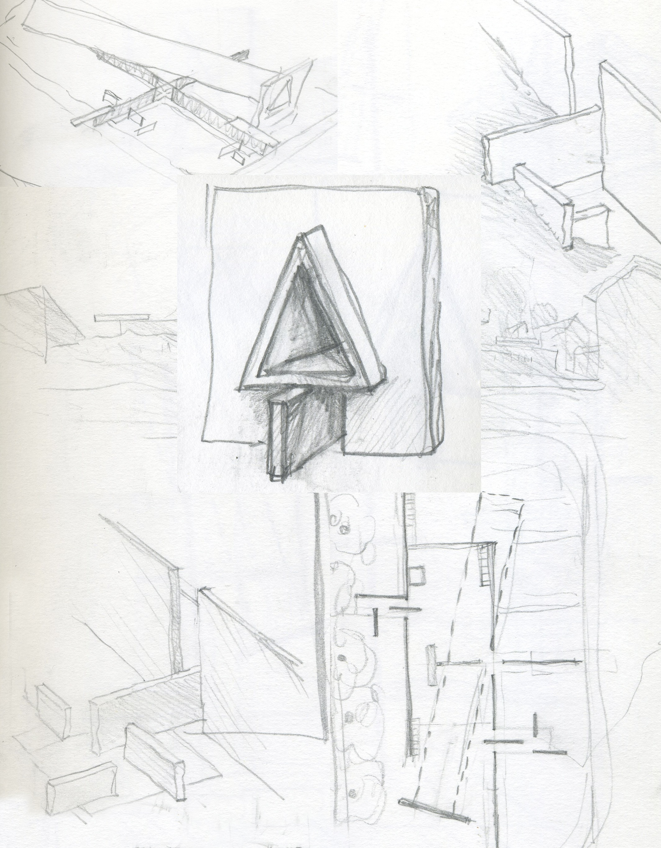 Sketch montage of site entry wall and triangular portal