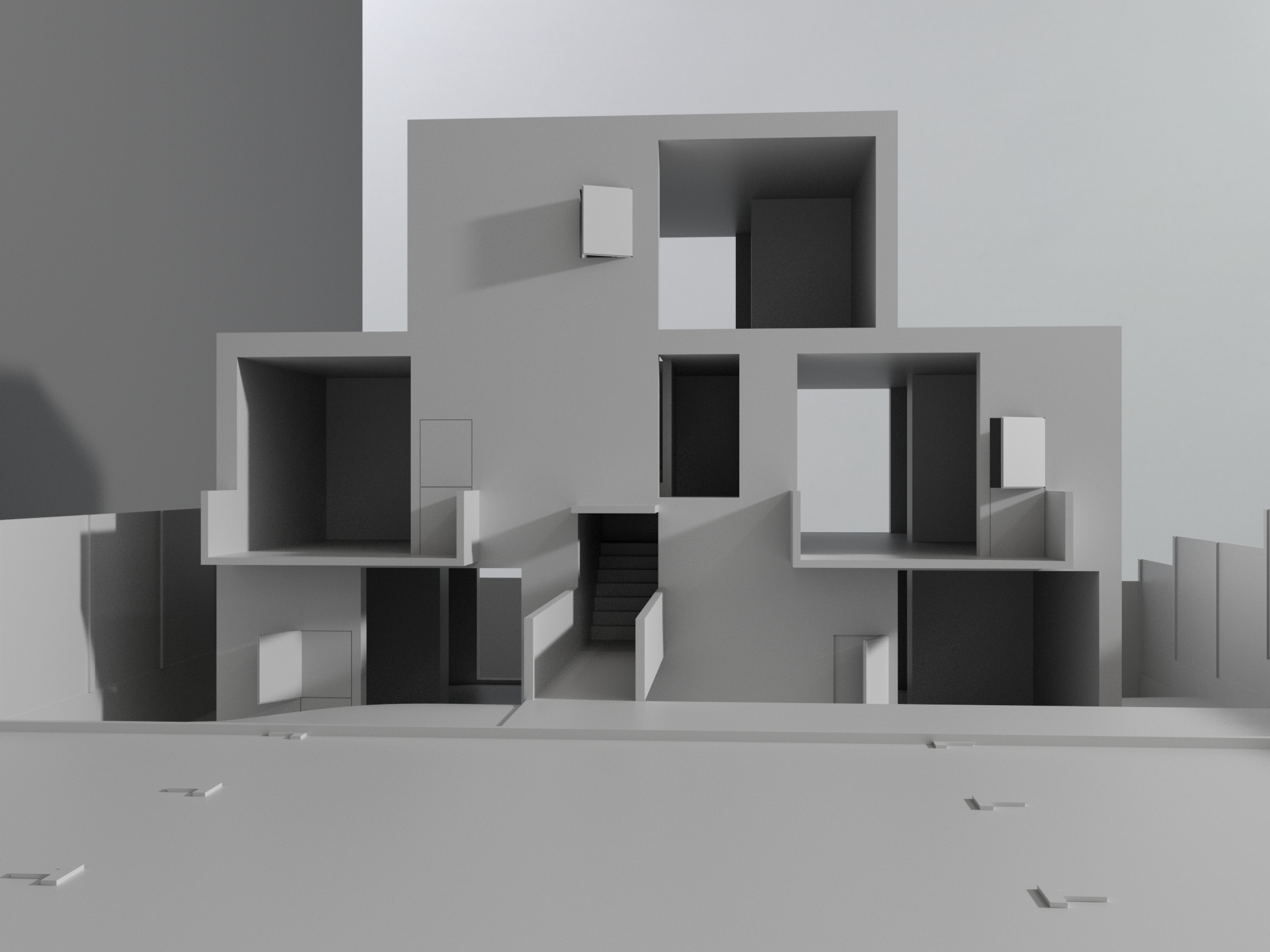 Physical section model of proposed apartment building with stacked rooms