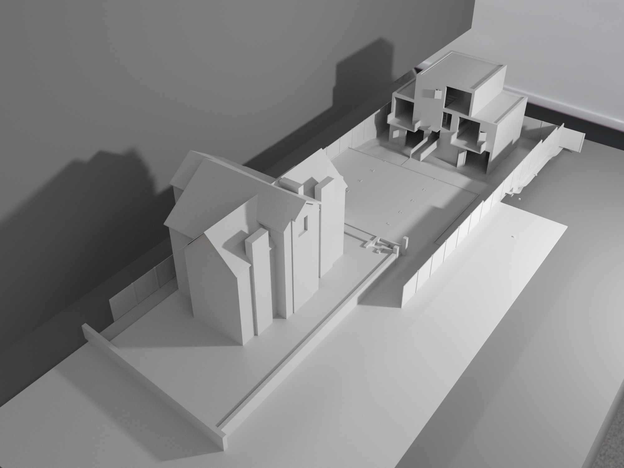 Physical model showing house and proposed apartment building in one site model