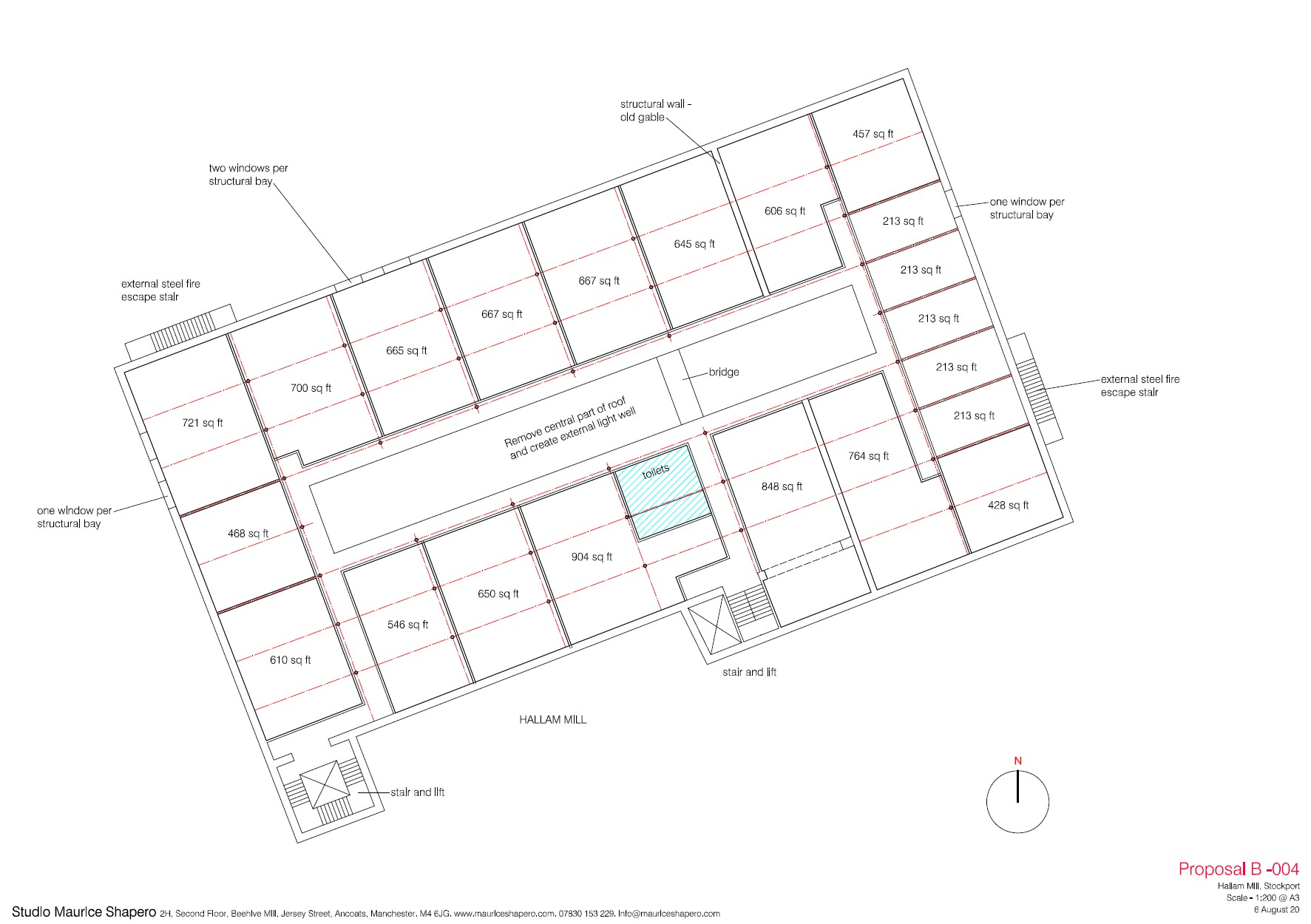 Hallam Mill — Proposal B office layout with unit sizes