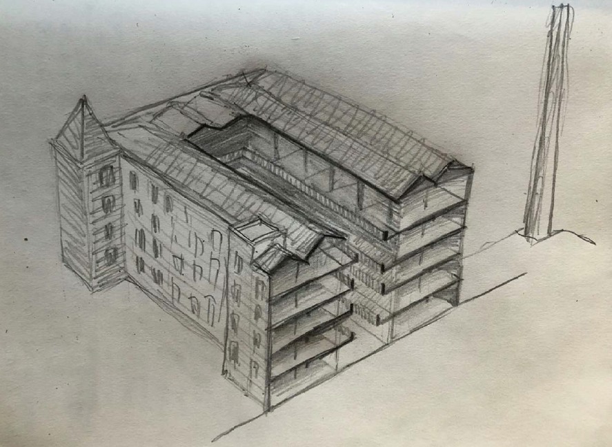 Hallam Mill — hand drawn isometric sketch