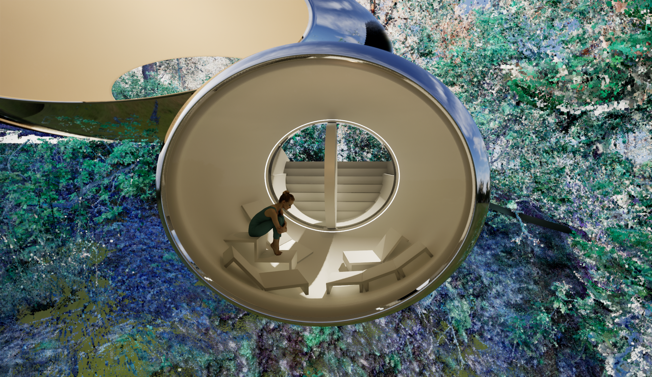 Pavilion view within the quarry garden setting