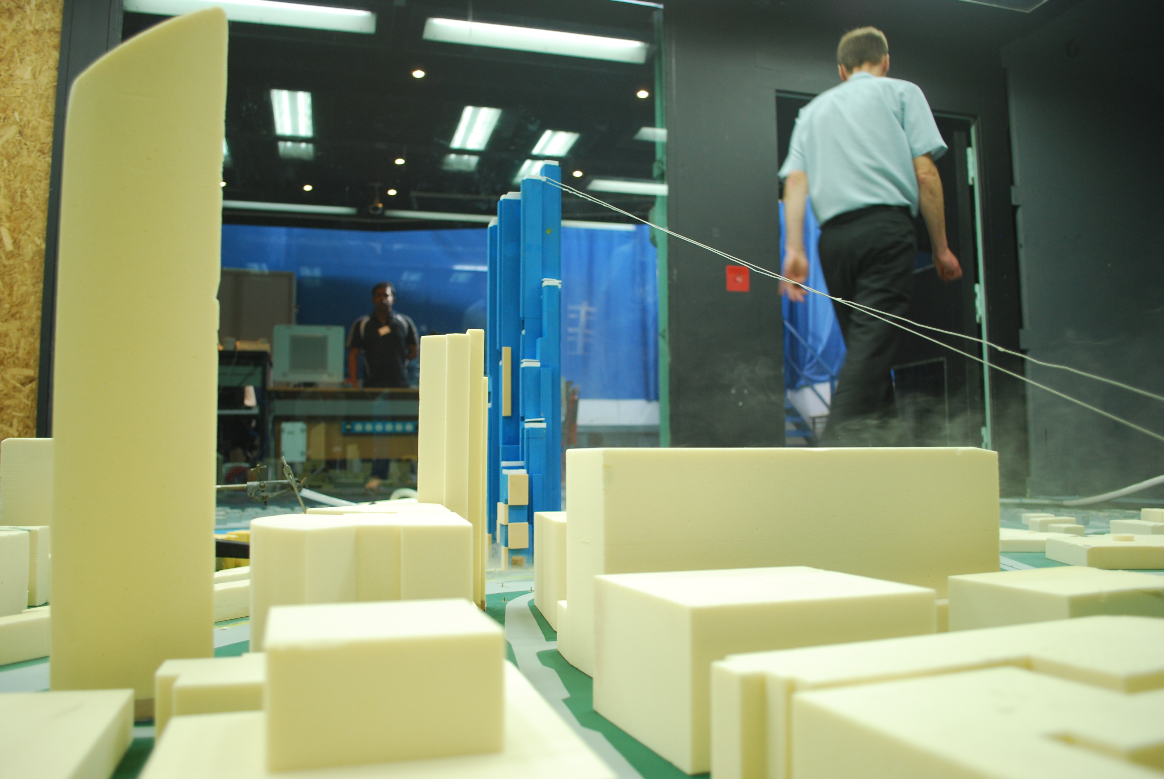 View through the model city toward the proposed tower