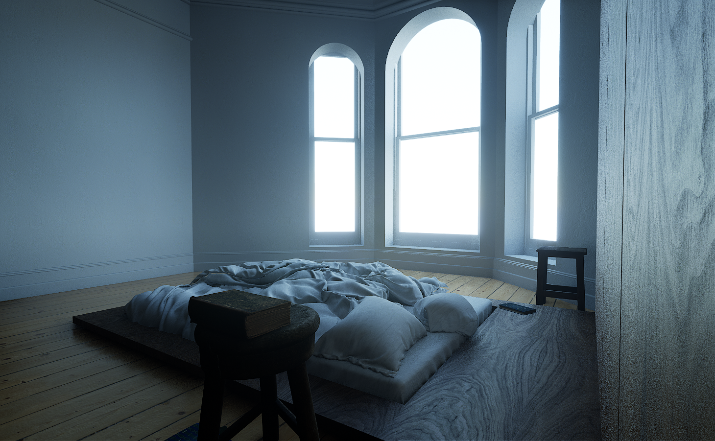 Interior material palette and spatial composition