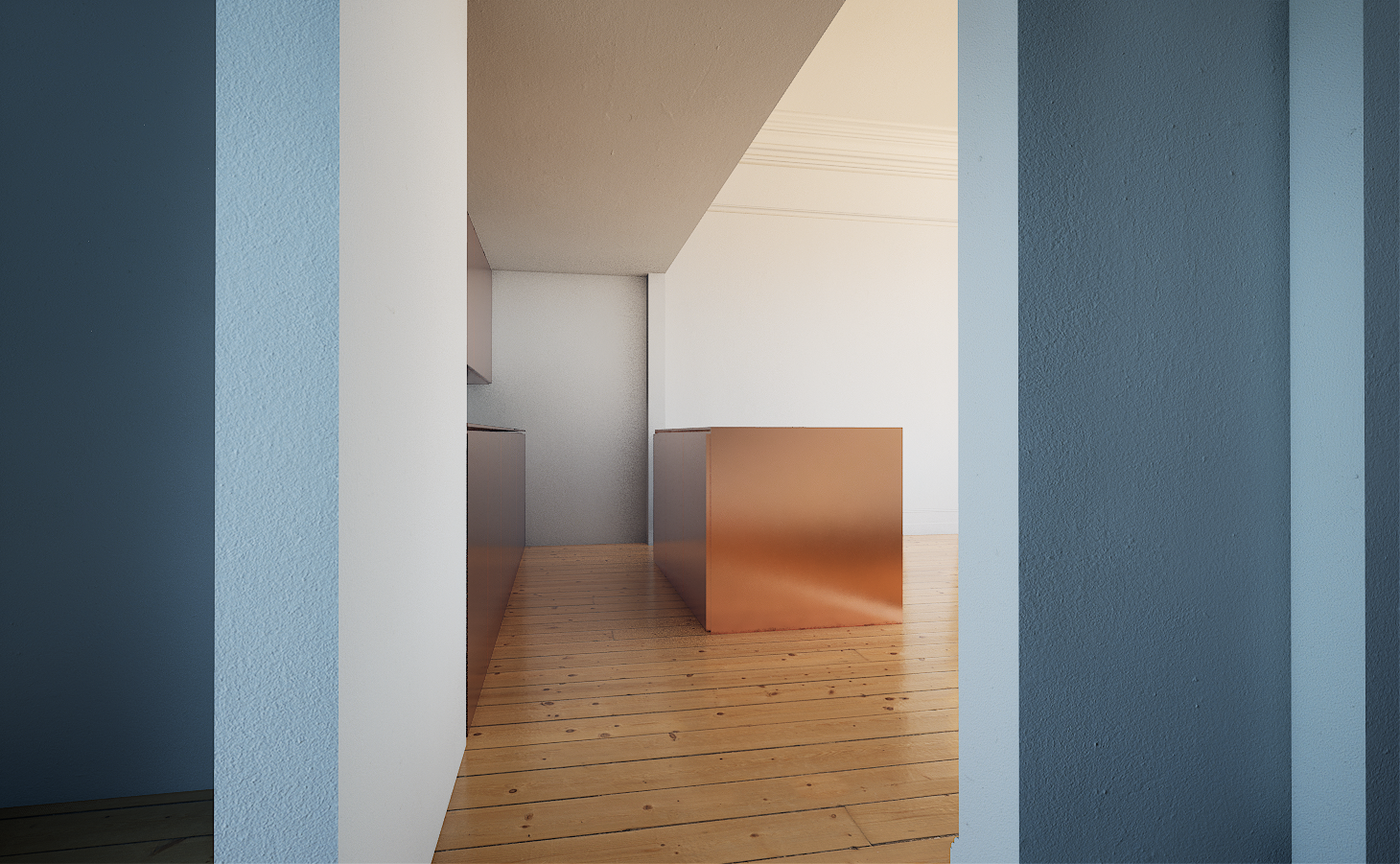 Interior rendering showing floor and built-in elements