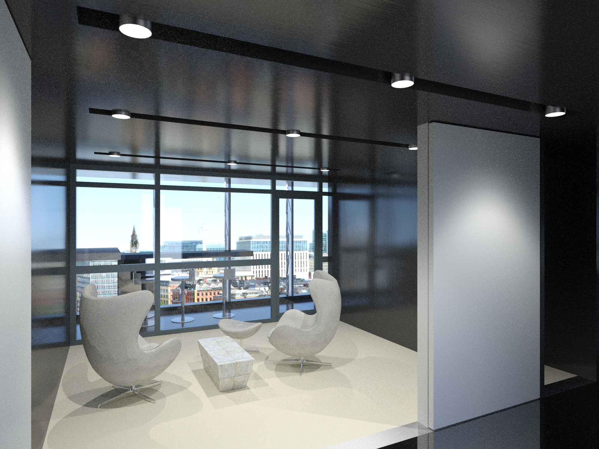 Triplex interior lounge with city view