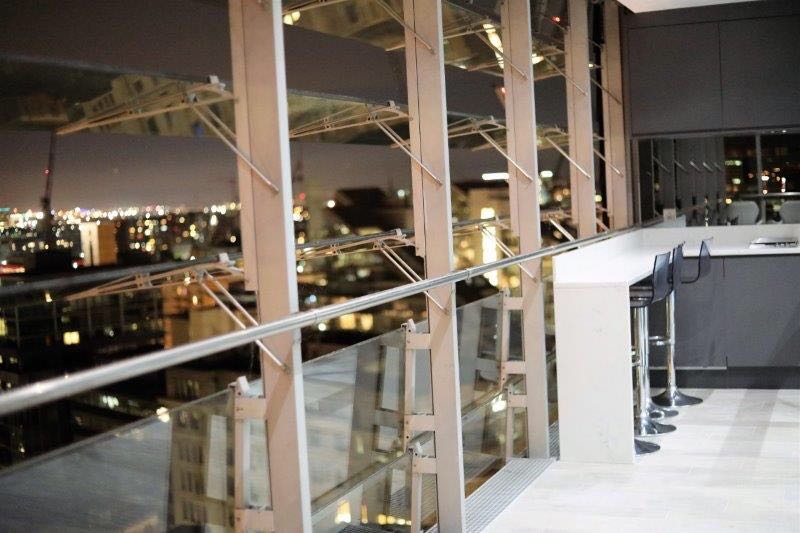 Renovated interior scene with city-facing glazing